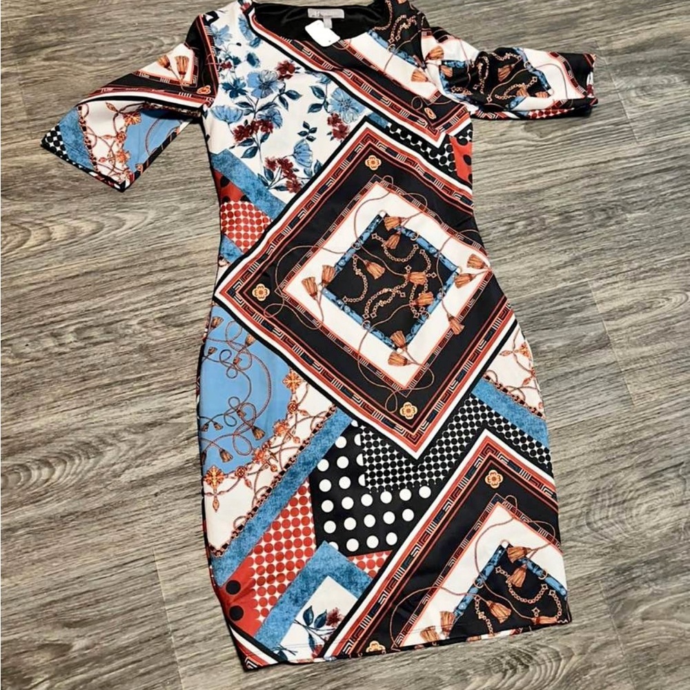 Brand New Multicolor Geometric Print Dress